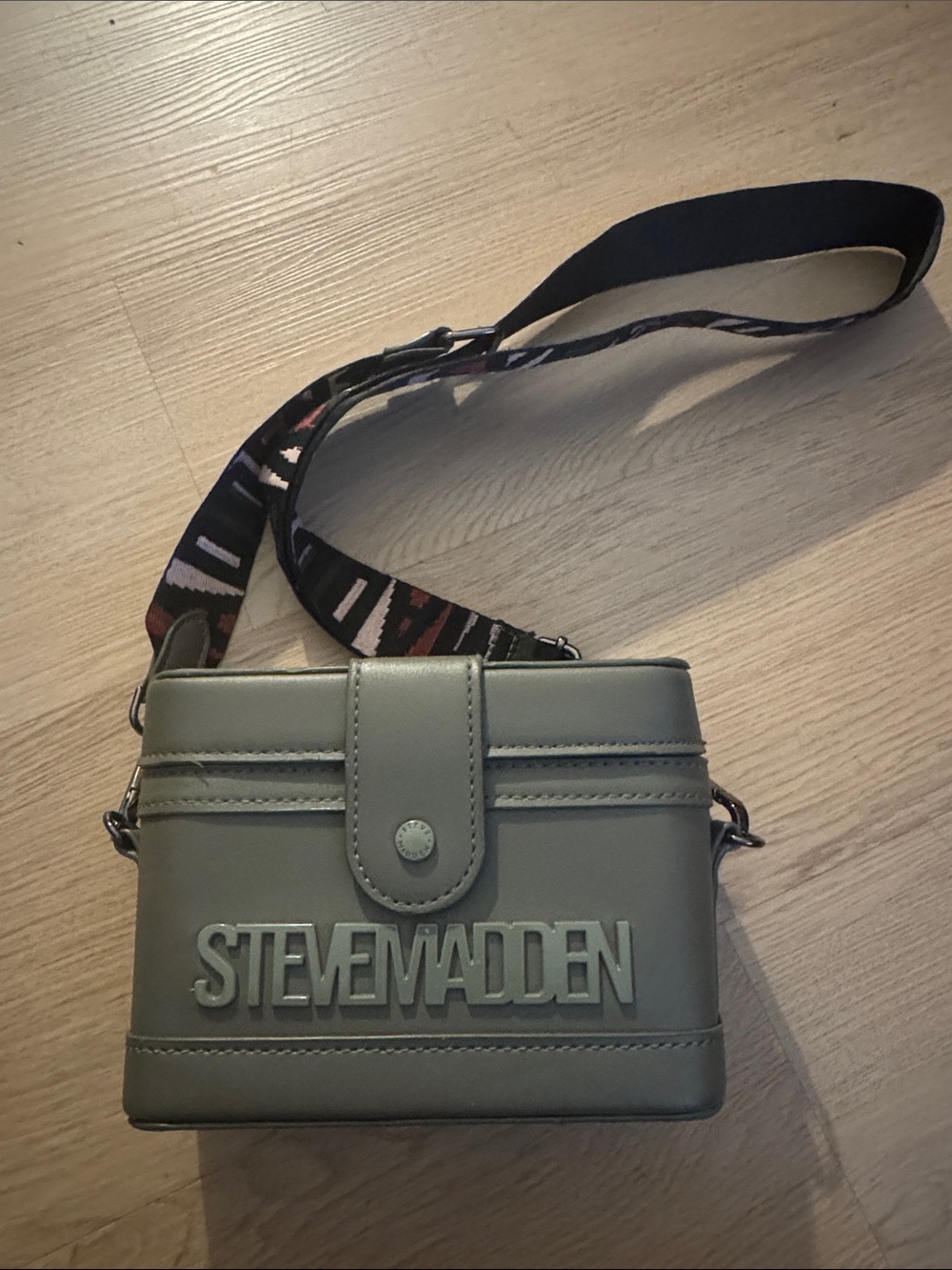 Steve Madden Olive Crossbody Bag with Patterned Strap